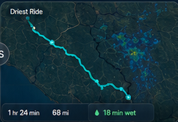 Driest Ride route with 18 wet minutes.