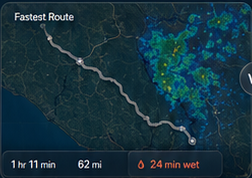 Fastest route with 24 wet minutes.
